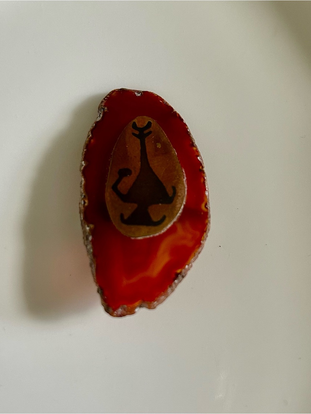Handmade Carnelian Agate Slice Pendant with Copper Inlay